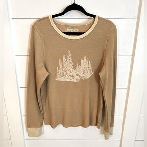 Y2K AMERICAN EAGLE XL raw hem cotton Waffle layering boho gorpcore Forest top